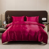 abordables Parures de draps-Ensemble de draps en soie glacée imitation satinée Trois ou quatre pièces