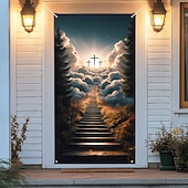 abordables Banners de Garaje y Puerta-Decoraciones para Puertas Cobertores de Puerta Cruz de Jesús Tapiz para Puerta Cortina de Puerta Decoración Fondo Banner de Puerta para la Puerta de Entrada Casa de Campo