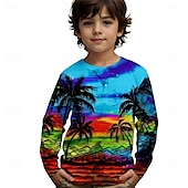 billiga Pojkens 3D Vision &amp; Geometri-Pojkar 3D Grafisk Kokosnötsträd T-shirt Långärmad Sommar Vår Mode Grundläggande Barn 4-12 år Rund hals Utomhus Ledigt Dagligen Normal