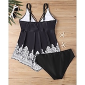 abordables Maillots une pièce et tankinis-Femme Tankini Maillot De Bain Deux Pièces Col en V Maillots de Bain Maillots de Bain Noir / Blanc Blanche Respirable Séchage rapide Poids Léger Sans Manches - Natation Surf Plage Eté Printemps Grande