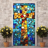 billige Dørdeksler-Dørdekorasjoner Dørtrekk Kors Blekktglass Effekt Dørvev Dørgardin Dekorasjon Bakgrunn Innendørs/Utendørs Dørbanner Framdør Gårdsdrift