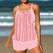 cheap One Pieces &amp; Tankinis-Women&#039;s Tankini Two Piece Swimsuit Racerback Swimwear Swimwear Light Pink Black / White Breathable Quick Dry Lightweight Sleeveless - Swimming Surfing Beach Summer Spring Plus Size