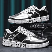 economico Casuale-sneakers da uomo in metallo dorato con suola stampata - scarpe casual eleganti per feste, streetwear e ballo