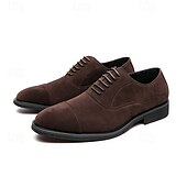 abordables Formal-Zapatos oxford de gamuza marrón para hombre: zapatos de vestir clásicos con cordones para ocasiones formales y de negocios, calzado cómodo y elegante