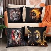 billige dyrestil-dyr dekorative kasteputer trekk 1 stk myk firkantet sofa putetrekk putetrekk for soverom stue sofa stol skummel løve