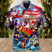 abordables Atuendo para escena navideña-Camisas navideñas con estampado de escena navideña para hombre, camisas con gráfico de Papá Noel, camisas casuales de calle, manga corta, 3D, con botones, ropa de moda
