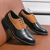 abordables Officiel-chaussures richelieu en similicuir noir et beige pour hommes – chaussures habillées à lacets élégantes avec semelle confortable pour les occasions professionnelles et décontractées