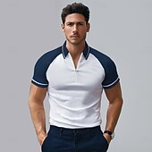 preiswerte Herren Elite Polo-Herren Polo Geschäft Lässig Umschlagkragen Kurzarm Mode Basic Einfarbig Farbblock Sommer Frühling Herbst Standard Passform Weiß Polo