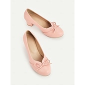 preiswerte 1950er Jahre-Damen Absätze Retro Arbeit Täglich Schleife Blockabsatz Runde Zehe Elegant Vintage Kuschelig PU Halbschuhe Mandelfarben Schwarz Weiß