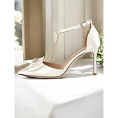 preiswerte Formell-Elfenbeinfarbene Brautschuhe mit T-Riemchen, Blumenapplikationen und Strasssteinen – klassische Hochzeitsschuhe für Damen