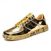 economico Casuale-sneakers da uomo in metallo dorato con suola stampata - scarpe casual eleganti per feste, streetwear e ballo