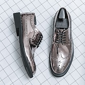 economico Formale-scarpe brogue da uomo in finta pelle verniciata color oro - design classico con lacci a punta per eventi formali, feste e matrimoni