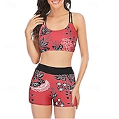 voordelige One Pieces &amp; Tankinis-Dames Tankini Tweedelig zwempak Blote rug Kruiselings Zwemkleding Flora Zwemkleding Rood Koningsblauw Ademend Sneldrogend Lichtgewicht Mouwloos - Zwemmen Surfen Strand Zomer Lente