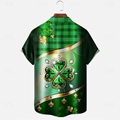 abordables Camiseta del día de San Patricio-San Patricio Hombre Trébol Camisa casual Manga Corta Casual Casual Verano Primavera Cuello Vuelto Abotonar Verde Trébol