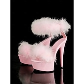 cheap Semi-Formal-Pink Fluffy Platform Sandals with High Heels –Stylish Women&#039;s Shoes for Festive Occasions and Wedding