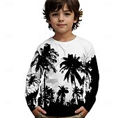 billiga Pojkens 3D Vision &amp; Geometri-Pojkar 3D Grafisk Kokosnötsträd T-shirt Långärmad Vår Höst Mode Grundläggande Barn 4-12 år Rund hals Utomhus Ledigt Dagligen Normal