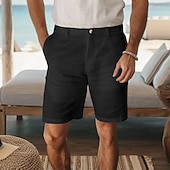 cheap Holiday-Men&#039;s Shorts Linen Shorts Dress Shorts Summer Shorts Beach Shorts Pocket Buttons Straight Leg Plain Comfort Breathable Knee Length Vacation Daily Holiday Fashion Smart Casual Black White