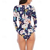 abordables Lycra de surf-Femme Maillot Anti UV Maillot de bain 1 pièce Protection solaire UV Poids Léger manche longue Le Maillot de corps Maillot de bain Découpé Natation Surf Plage Sports nautiques Floral Imprimé Et