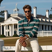 abordables Polo de rugby pour hommes-Homme Rayures Polo de rugby manche longue Polos Chemises à Col Occasionnel Extérieur Athleisure Impression 3D Printemps Automne Hiver Vert foncé