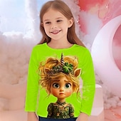 billiga Flickans 3D-tecknad film-Flickor 3D Grafisk Tecknat T-shirt Långärmad Vår Höst Mode Grundläggande Barn 4-12 år Rund hals Utomhus Ledigt Dagligen Normal