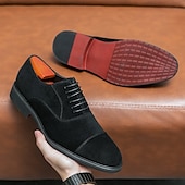 abordables Formal-Zapatos oxford de gamuza marrón para hombre: zapatos de vestir clásicos con cordones para ocasiones formales y de negocios, calzado cómodo y elegante