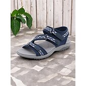 abordables Sandales Confort-sandales de sport bleues pour femmes avec sangles réglables et motif géométrique – chaussures de marche d&#039;extérieur confortables pour la randonnée, les voyages et les vêtements décontractés