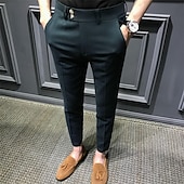 baratos Magro-Homens Graduação Social Calças chinês Botões Bolsos Tecido Conforto Formal Festa Trabalho Moda Estilo Clássico Preto Branco Micro-Elástica