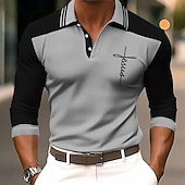 cheap Men&#039;s Vintage Polo-Men&#039;s Faith Polo Shirts Golf Shirt Long Sleeve Polo Shirts Collared Shirts WorkWear Formal Wear Festival Wear Buttons 3D Print Fall &amp; Winter Blue Purple Orange