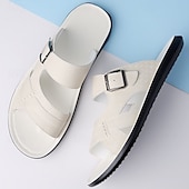 billige Ferietøfler-solbrune sandaler i kunstskinn med spennreim for menn – stilige sommersklier med teksturert design og sklisikker såle for fritidsbruk