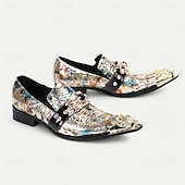 levne Elementární Společenské Boty-pánské vícebarevné kožené slip-on společenské boty s ozdobnou kovovou špičkou a šperkovým akcentem - prvotřídní formální mokasíny z hovězí kůže na večírky a svatby
