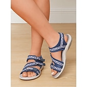 abordables Sandales Confort-sandales de sport bleues pour femmes avec sangles réglables et motif géométrique – chaussures de marche d&#039;extérieur confortables pour la randonnée, les voyages et les vêtements décontractés