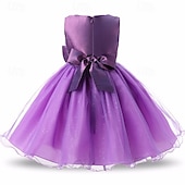 abordables Robes à Fleurs pour Filles-Robe de Demoiselle d&#039;Honneur Fille enfants Fille Robe de princesse Utilisation Mariage Soirée Elégant Magnifique Maille Couleur unie Sans Manches Col Ras du Cou Blanche Rose Claire 4 ans et +