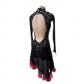 cheap Figure Skating Dresses-Figure Skating Dress Women&#039;s Girls&#039; Ice Skating Dress Black Thumbhole Halo Dyeing High Elasticity Professional Competition Skating Wear Thermal Warm Crystal / Rhinestone Long Sleeve Ice Skating
