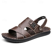 preiswerte Lässige Sandalen-Braune Sandalen aus Kunstleder für Herren – offene Zehenpartie mit überkreuzten Riemen und verstellbarem Riemen an der Rückseite für bequemen, lässigen Sommerlook