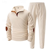 cheap Basic Tracksuits-Men&#039;s Sweatshirt Tracksuit Sweatsuit Black White Blue Khaki Gray Standing Collar Color Block 2 Piece Sports &amp; Outdoor Daily Holiday Polyester Streetwear Basic Casual Spring &amp;  Fall Clothing Apparel