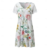 billige Skriv ut blomsterkjoler-Dame Normal EU / USA størrelse Midikjole Langermet Boho-kjole Solkjole Elegant kjole Elegant Bohem Tropisk Blondearm Fest Daglig Stevnemøte Løstsittende Blomstret Marmortrykk Kortermet V-hals Lys