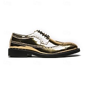 economico Formale-scarpe brogue da uomo in finta pelle verniciata color oro - design classico con lacci a punta per eventi formali, feste e matrimoni