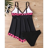 abordables Maillots une pièce et tankinis-Femme Tankini Maillot De Bain Deux Pièces Col en V Maillots de Bain Maillots de Bain Noir / Blanc Blanche Respirable Séchage rapide Poids Léger Sans Manches - Natation Surf Plage Eté Printemps Grande
