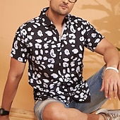 voordelige Geometrisch patroon-Voor heren Geometrisch patroon Strand hemd Button-down overhemd Korte mouw Mode-casual Vakantie Feestdagen Feestkleding Zomer Lente Strijkijzer 3D-afdrukken Zwart