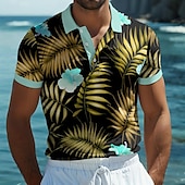 abordables Polo hawaïen pour homme-Homme Fleuri Graphique Polo Manche Courte Polos Chemises à Col Occasionnel École Extérieur Tenue quotidienne Vêtements de maison Impression 3D Été Jaune Bleu Violet
