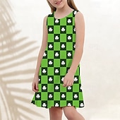 preiswerte 3D Shining Vision Kleid-St. Patrick Mädchen&#039; 3D Graphic Vierblättriges Kleeblatt Kleid Ärmellos Sommer Frühling Urlaub Täglich Festtage Prinzessin Schön Süß kinderkleidung 4-12 Jahre Casual kleid A Linie Kleid Knielang