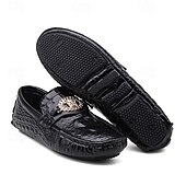 levne Pánské nazouváky a mokasíny-pánské mokasíny z umělé kůže s krokodýlím vzorem – luxusní slip-on společenské boty s kovovým dekorem lva pro formální i neformální příležitosti