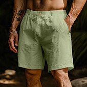 baratos Retrô-Homens Calção Shorts de linho Shorts de verão Shorts de praia Bolsos Cintura elástica Perna reta Tecido Conforto Respirável Comprimento do joelho Ao ar livre O negócio Diário Moda Retro Vintage Preto