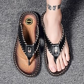 abordables Sandalias de vestir-Chanclas vintage de piel sintética marrón para hombre: sandalias de verano con punta abierta hechas a mano con suela antideslizante para playa, viajes y uso informal