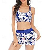 voordelige One Pieces &amp; Tankinis-Dames Tankini Tweedelig zwempak Blote rug Kruiselings Zwemkleding Flora Zwemkleding Rood Koningsblauw Ademend Sneldrogend Lichtgewicht Mouwloos - Zwemmen Surfen Strand Zomer Lente