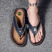 abordables Sandalias de vestir-Chanclas vintage de piel sintética marrón para hombre: sandalias de verano con punta abierta hechas a mano con suela antideslizante para playa, viajes y uso informal