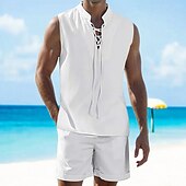 economico Set di camicie basic da uomo-Per uomo 2 pezzi Completo di camicia Set estivo Set abbinati Abbigliamento mare Liscio Da mare Giornaliero Nero Bianco Blu marino Cachi Senza maniche Colletto Estate Abbigliamento