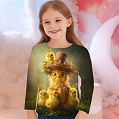 olcso Lányok 3D Állatai-Lány 3D Grafika Állat Póló Hosszú ujj Tavasz Ősz Divat Alap Gyerekek 4-12 év Terített nyak Szabadtéri Hétköznapi Napi Normál
