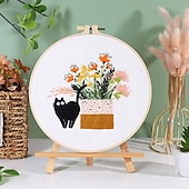 economico cucito e lavoro a maglia e uncinetto-simpatico kit di ricamo a forma di gatto per principianti adulti, kit di punto croce timbrato per principianti include telai per ricamo a punto croce, aghi, fili e istruzioni