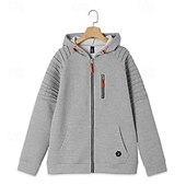 baratos hoodies básicos dos homens-Homens Moletons Waffle Moletom Tático Preto Cáqui Cinzento Claro Com Capuz Tecido Zíper Bolsos Trabalho Desportos e Ar livre Casual Poliéster Roupa de rua Básico Casual Primavera &amp; Outono Estações